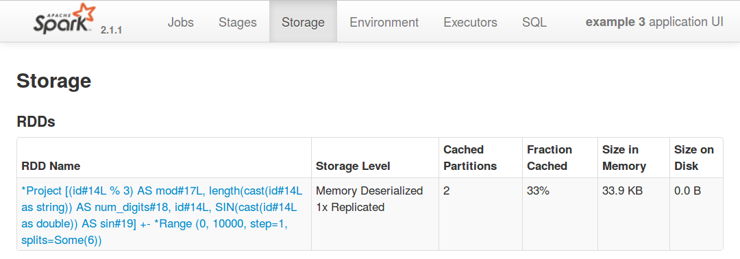 Spark UI storage tab